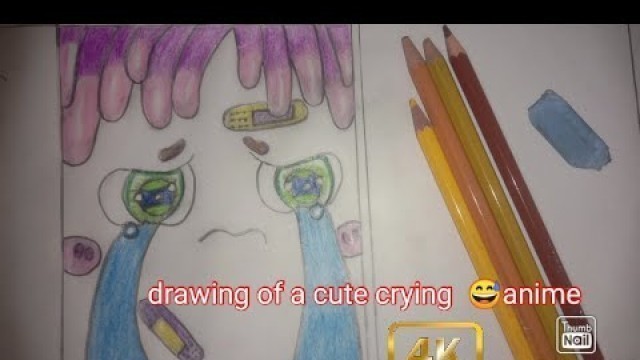 '#drawing of a cute crying anime #