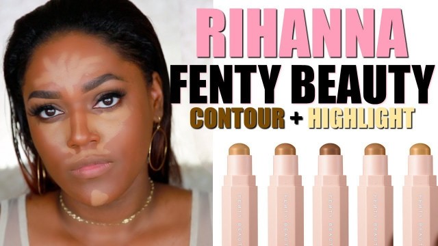 'RIHANNA FENTY BEAUTY HIGHLIGHT & CONTOUR ROUTINE | WOC'