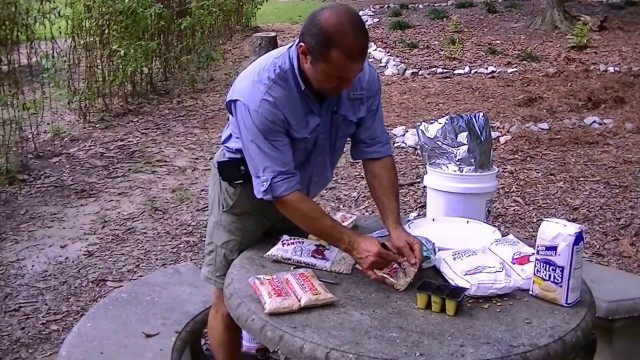 'Opening a long term food storage bucket. Proved you can store brown rice.'