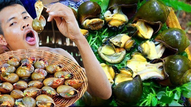 'Cooking Amok snails food recipe - Delicious Cooking and eating Amok Snail'