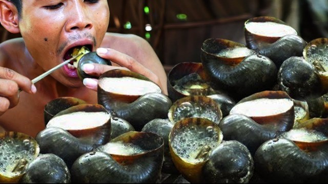 'Survival Skill Find snails and grilled on clay for food eating delicious'