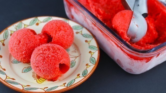 'Strawberry SORBET RECIPE using Food Processor | No ICE CREAM MACHINE NEEDED| Vegan Summer Dessert'