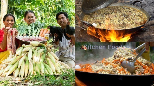 'Frying Corn With Chicken Meat & Pork Belly Recipe for Eating & Sharing Food - Life Style of Cooking'