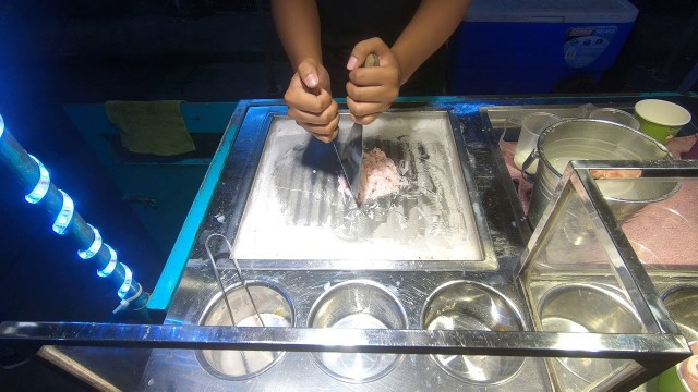 'Fruit Ice Cream Rolls made at Jalan Alor Night Market, Kuala Lumpur, Malaysia'