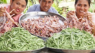 'Cooking & Frying Green Pea with Frogs Recipe For Eating & Donation Food in My Village - Sharing Food'