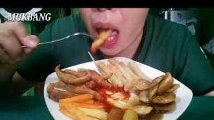 'REAL MUKBANG: PHILIPPINES STREET FOODS/fishball,kikiam,cheesestick,Lumpia,fries'