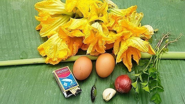 'Pumpkin Flower Frying With Eggs - Natural Village Food - Cooking Skill'