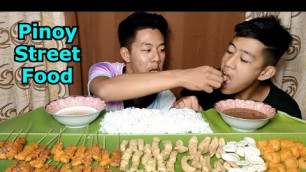 'Pinoy Street Food Kwekkwek Fishball Kikiam Tokwa at Isaw with Rice Mukbang'