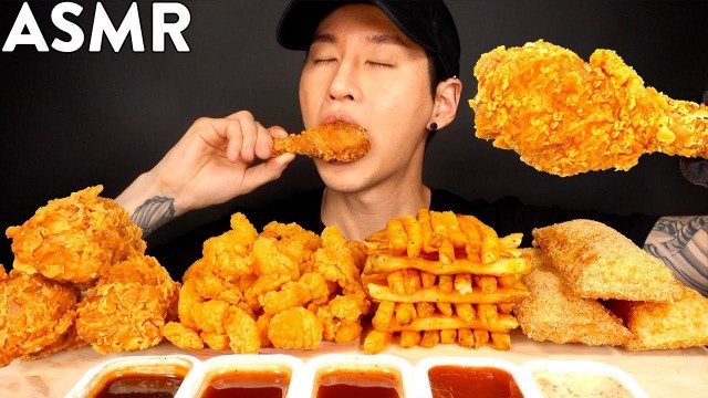 'ASMR MOST POPULAR FOOD at POPEYES (Fried Chicken, Popcorn Shrimp, Cajun Fries, Apple Pie) MUKBANG'