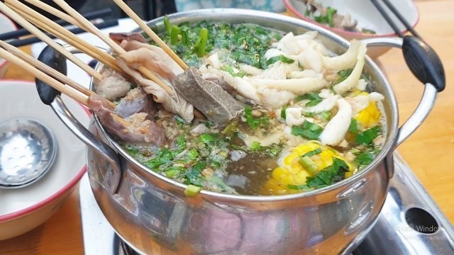 'Trying Delicious Skewer Soup, Khmer Food 2019'