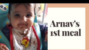 '6 Month old baby eating solids | FIRST TIME | Arnav\'s first solid food'