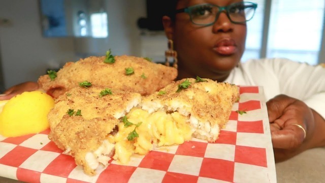 'SOUL FOOD FRIED CATFISH STUFFED WITH MAC AND CHEESE COOKING AND EATING'