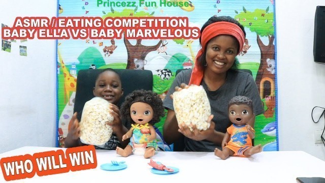 'ASMR EATING BABY ALIVE DOLL (EMMANUELLA & MARVELOUS) EATING SOUNDS NO TALKING  ASMR FOOD POPCORN'