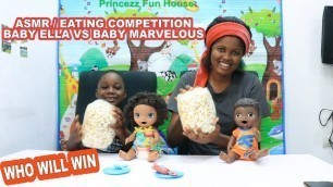 'ASMR EATING BABY ALIVE DOLL (EMMANUELLA & MARVELOUS) EATING SOUNDS NO TALKING  ASMR FOOD POPCORN'