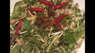 'khmer food -Neem Flower  Salad With grilled fish and Pork Belly ញ៉ាំស្ដៅ'