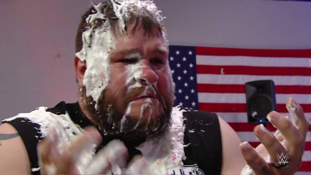 'Kevin Owens gets a pie in the face'