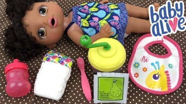 'Feeding Baby Alive SWEET SPOONFULS BABY Doll Pears Doll Food'