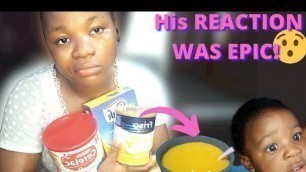 'Feeding my 6MONTHS old PUREEs  for the first time + his REACTION.| HIS SHOWER ROUTINE #babyfood'