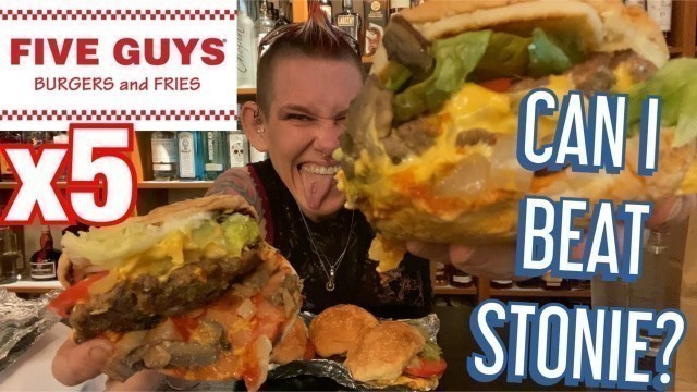 '5 GUYS BURGERS | MOLLY VS MATT STONIE 5 BURGER RECORD | CAN I BEAT HIM? | MOM VS FOOD'