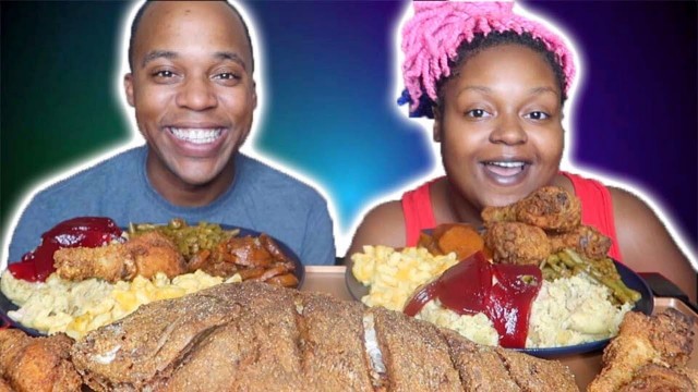 'SOUL FOOD SUNDAY MUKBANG!!! FRIED CHICKEN + FRIED FISH + DRESSING + CANDIED YAMS + MAC N CHEESE'