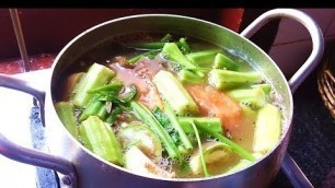 'How to Make Cambodian Food, Khmer Food and Cuisine, Vegetable Soup with Smoke Fish  #134'