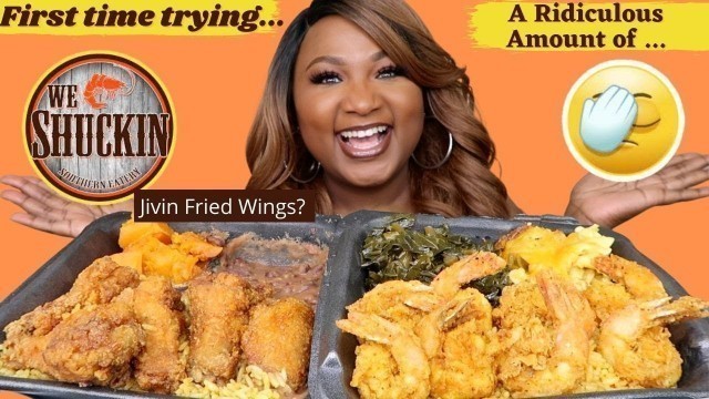 'SOUL FOOD MUKBANG , FRIED CHICKEN , COLLARD GREENS , MAC AND CHEESE , FRIED SHRIMP'