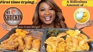 'SOUL FOOD MUKBANG , FRIED CHICKEN , COLLARD GREENS , MAC AND CHEESE , FRIED SHRIMP'