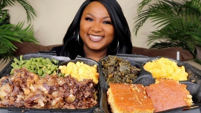 'SOUL FOOD MUKBANG , OXTAILS , COLLARD GREENS , MAC AND CHEESE'