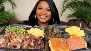 'SOUL FOOD MUKBANG , OXTAILS , COLLARD GREENS , MAC AND CHEESE'