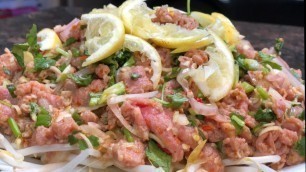 'ភ្លាសាច់គោKhmer raw beef salad-Beef tartare-Khmer food'