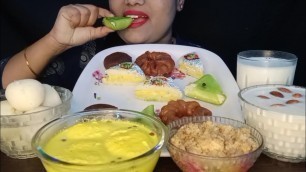 'ASMR: Eating INDIAN SWEETS Sponge Rasgula Rasmalai Kheer mukbang food videos'