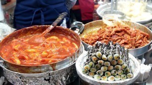 'Korean street Food in kwangjangmarket - Bindaetteok, Tteok-bokki, Sundae, Gimbap and etc..'