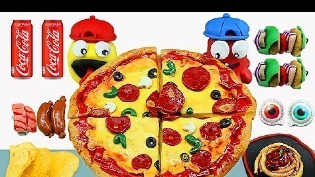 'Pac-Man Mukbang Pizza - ASMR Mukbang Stop Motion Animation @Pacman Family'