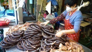 'Street Food Korea - Sundae (pork intestine , blood sausage) 황해도순대! 전국 최저가 순대 내장 암뽕 돼지부속 저렴한곳!'