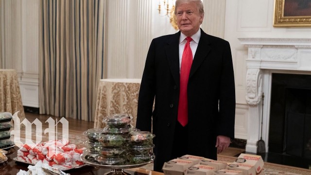 '\'All American stuff\': Watch Trump welcome the Clemson Tigers with a fast-food buffet'