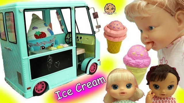 'Babysitting 3 Magical Scoops Baby Alive Babies Eat From Doll Ice Cream Truck'