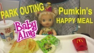 'Baby Alive plays at the Park & Eats McDonalds Happy Meal!  Part 1 of 2'